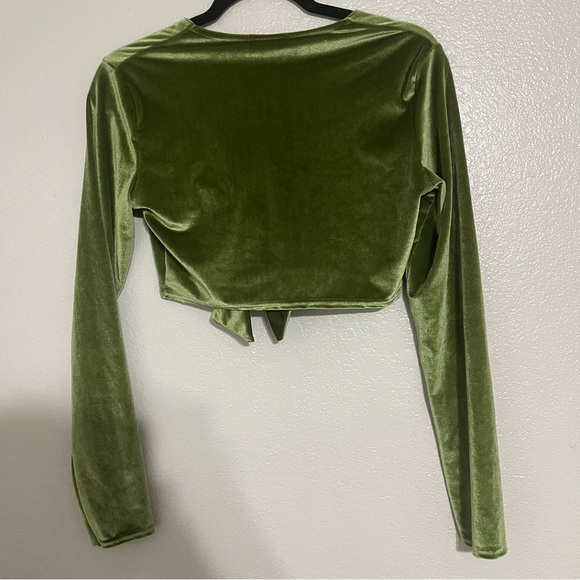 NWT PLT Shape Olive Velvet Tie Front Crop Top with Matching Velvet Tights Size 8 - Picture 6 of 9